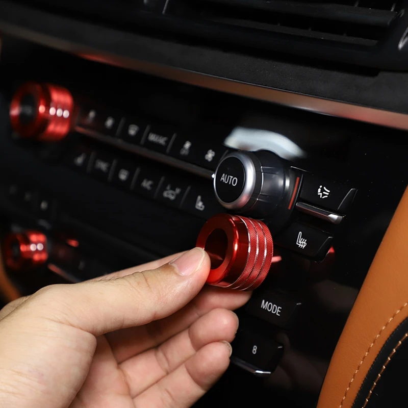 Red Air Conditioner Knob o Volume Tune Button Trim Cover Ring for BMW X5 X6 E70 E71 F15 F16 2014-2018