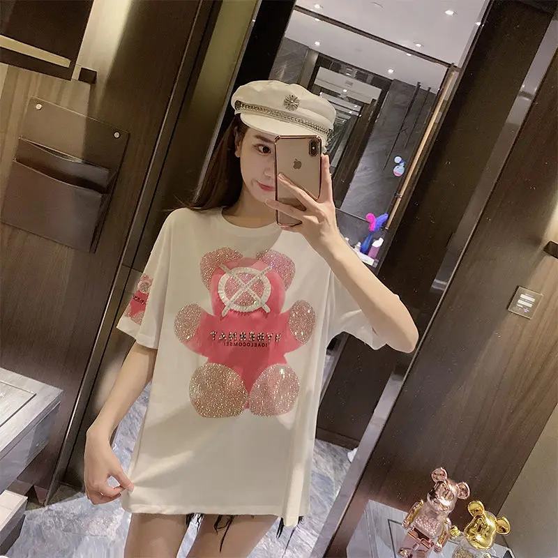 

Graphic Clothes T Shirt Women's T-shirt Summer Loose Fashion Short Sleeve Aesthetic White Korean Midi Sexy Tops Casual