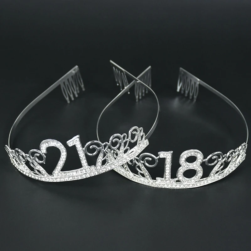 Rhinestone Crystal Tiara Princess Crown for Women Girls 18 21 30 40 50th Birthday Party Decorations Headbands Hair Accessories