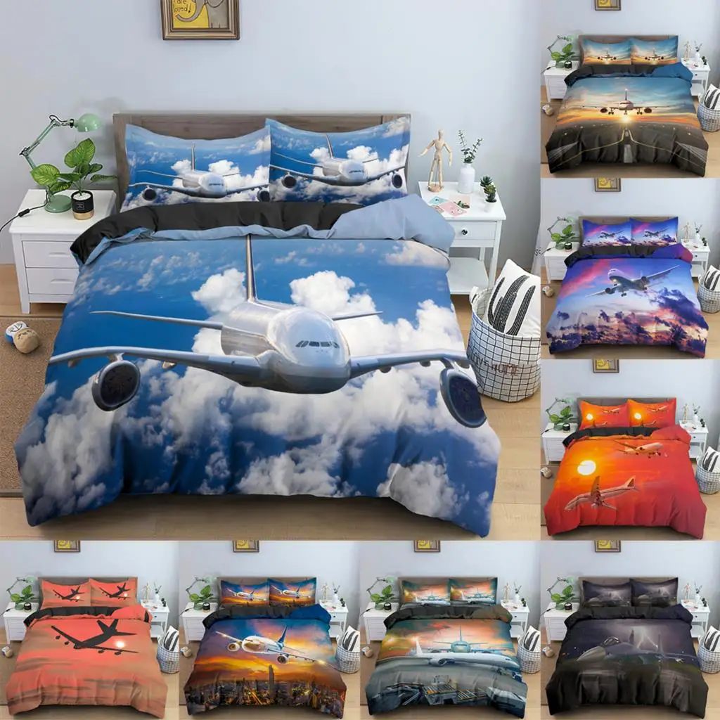 

3D Duvet Cover Set Airplane Blue Sky Printed Queen Size Bedding Set For Boys Kids King Size Quilt Cover Microfiber Home Textile