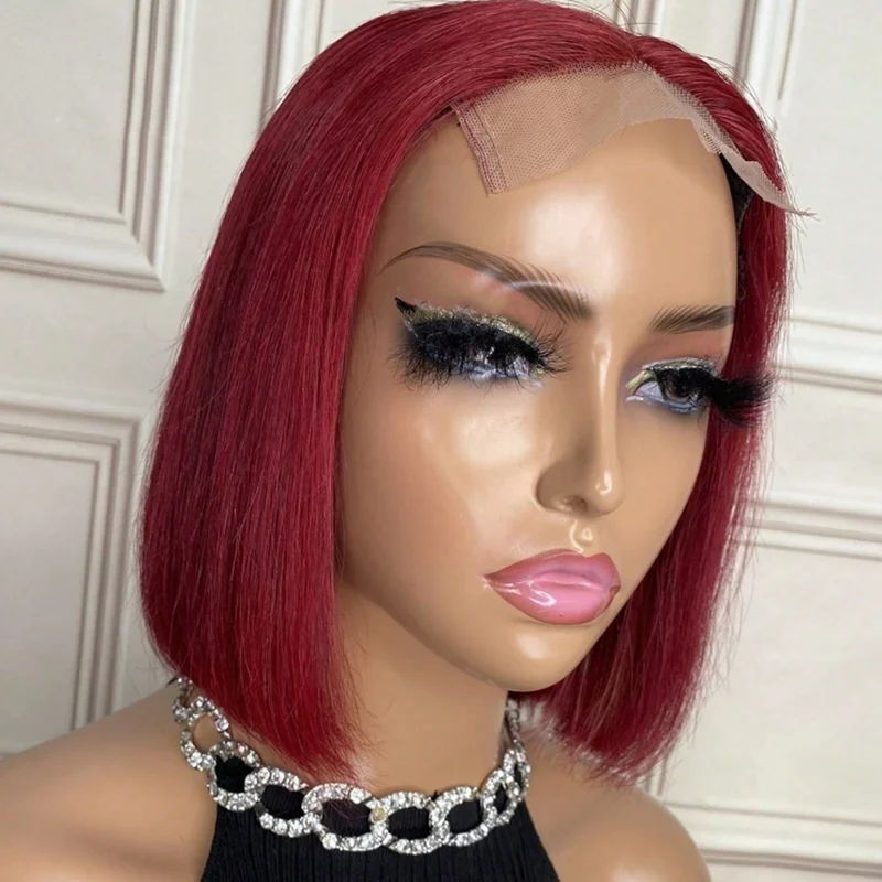 Боб Парик Шнурка Прямые Волосы 4x4x1 Прозрачная Сетка Бразильские Человеческие