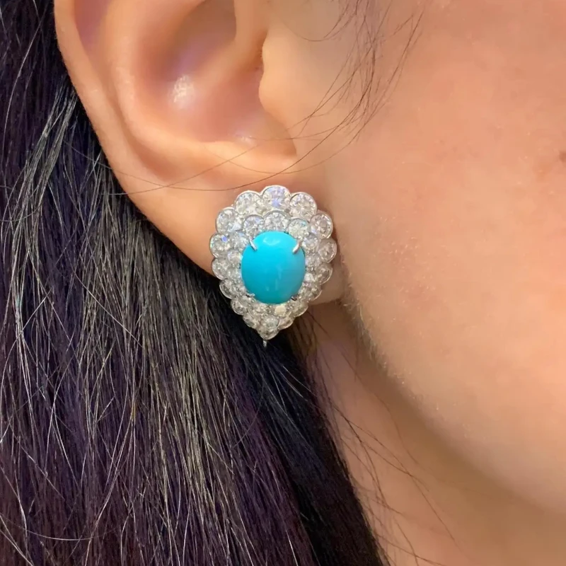 

Light Luxury Vintage Inlaid Rhinestone Green Natural Stone Earrings for Women Fashion Ethnic Style Daily Commuter Party Jewelry