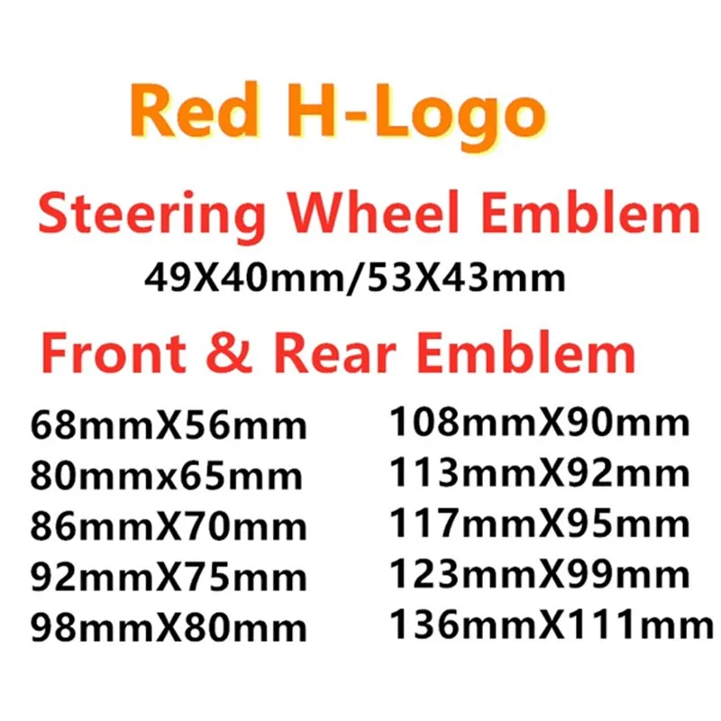 

All Sizes of 3D H logo Car Front Head Hood Bonnet Emblem Rear Tail Bumper Trunk Boot Mark Badge Auto Steering wheel sticker
