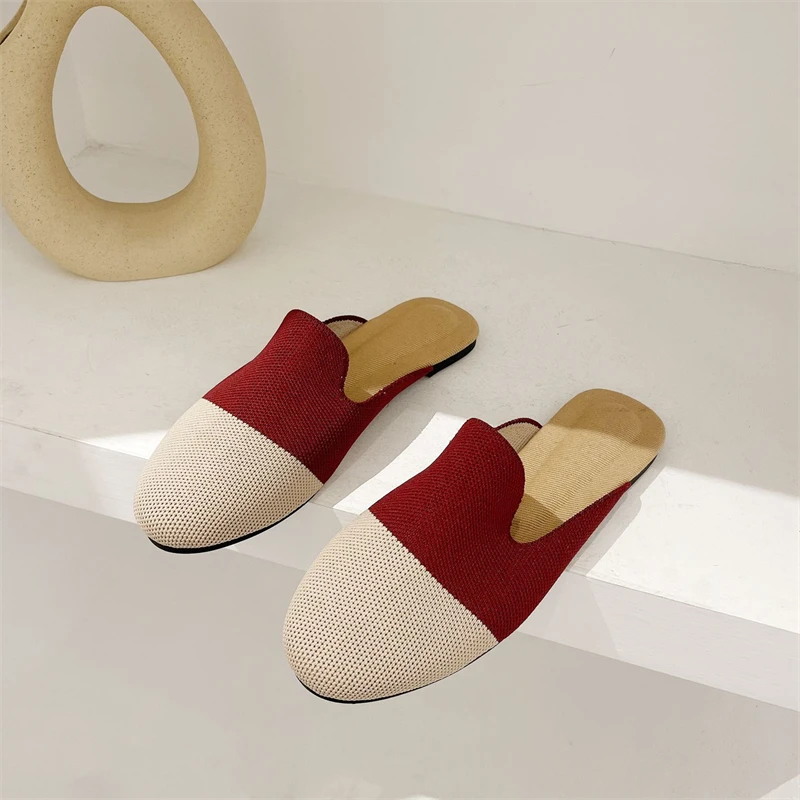 Large Size Women's Shoes 2022 Summer New Flying Woven Sandals And Slippers Women's Baotou Half Drag Flat Shoes Sandalias Mujer V