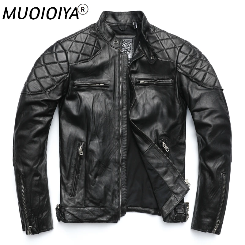 

DHL Free Shipping 100% Natural Cowhide Leather Jacket for Men Classic Motorcycle Jackets Spring and Autumn Stand Leather Coat