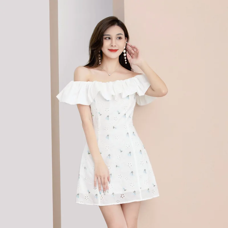 

Женское ажурное платье с вышивкой, белое летнее платье с окантовкой листьев лотоса, 2023