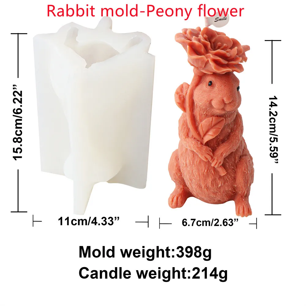 Милый кролик цветок форма пион лилия 3D животное искусственное мыло эпоксидная