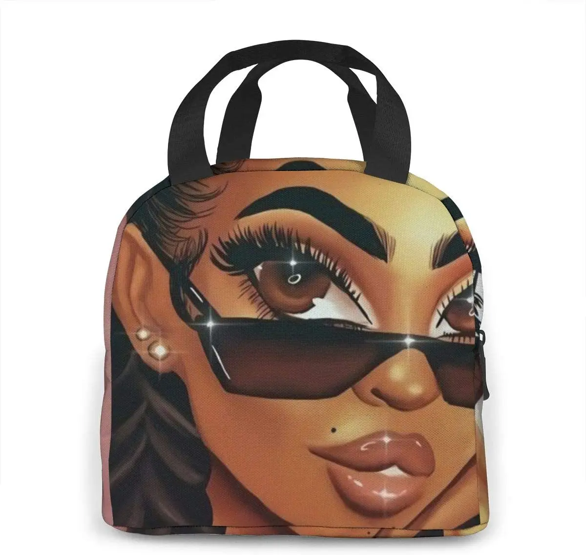 Сумка для обеда Африкано-американских девочек с черной кожей для женщин и детей с изолированным пикником, термохолодильником и милым бенто.