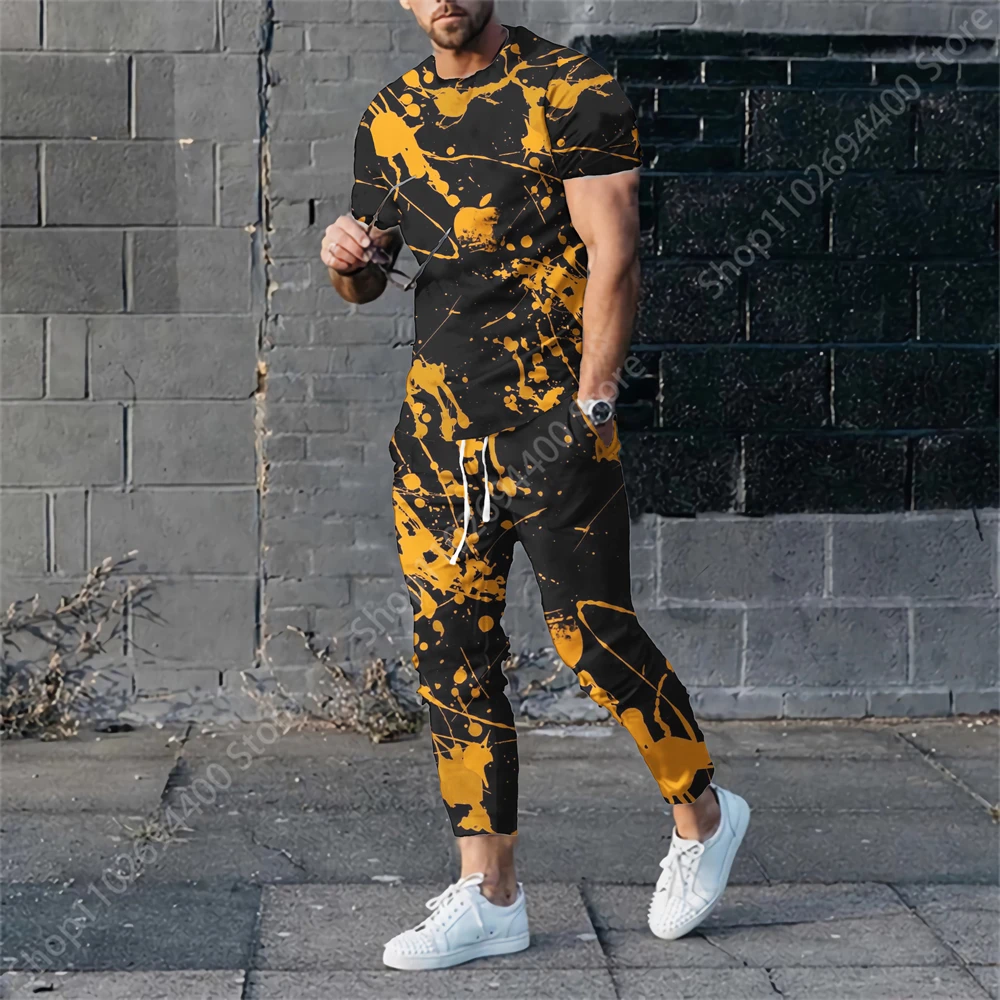 3D Printed Short Sleeve Suit Spring Men Tracksuit Set Jogger Clothing For Man Casual Tshirts+Trousers 2 Piece Outfits Streetwear