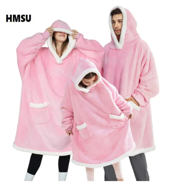 

HMSU Blanket with Sleeves Women Oversized Winter Hoodie Fleece Warm Hoodies Sweatshirts TV Blanket Women Hoody Robe Couple Men