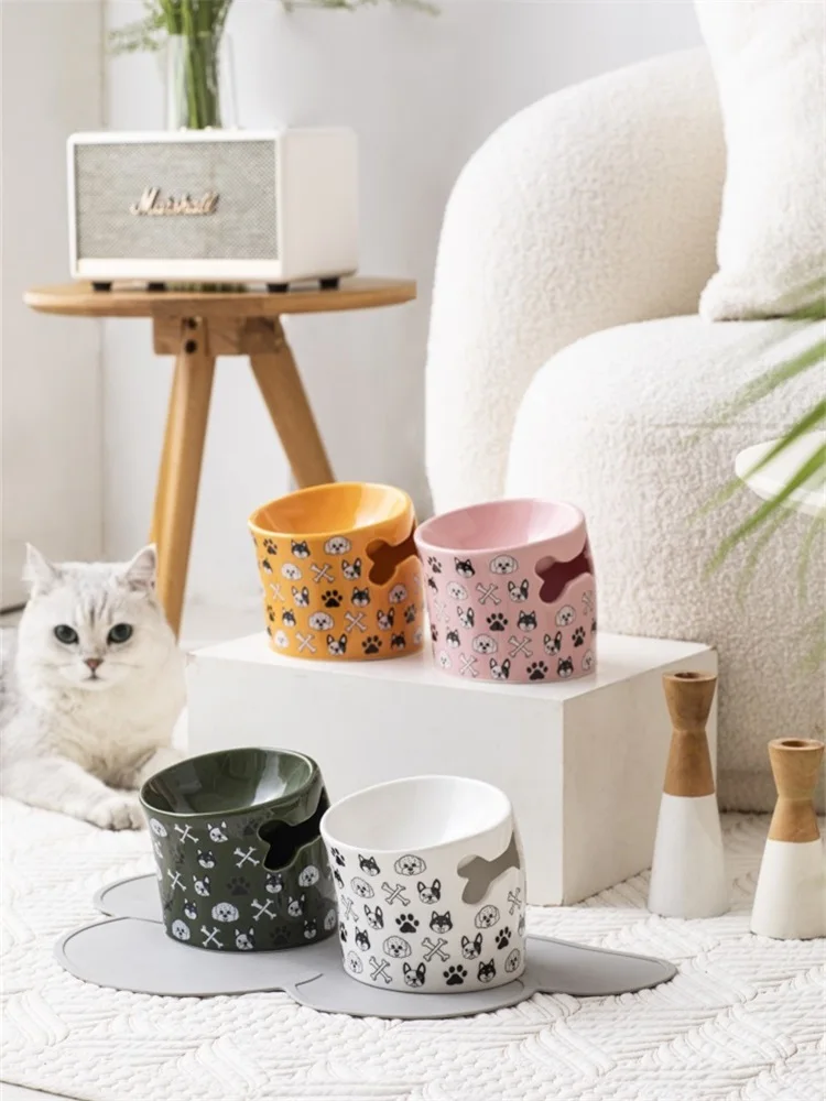 

Ceramic Cat Puppy Dog Pet Bowl Feeder Water Bowl With Anti-splash Mat Feeding Dish Eating Drinking Bowl Food Bowl Pets Supplies