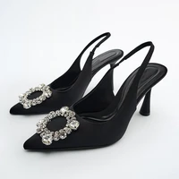 zrack 2022 summer black fashion rhinestones pointed toe high heels outer wear stiletto muller sandals women luxury sexy pumps