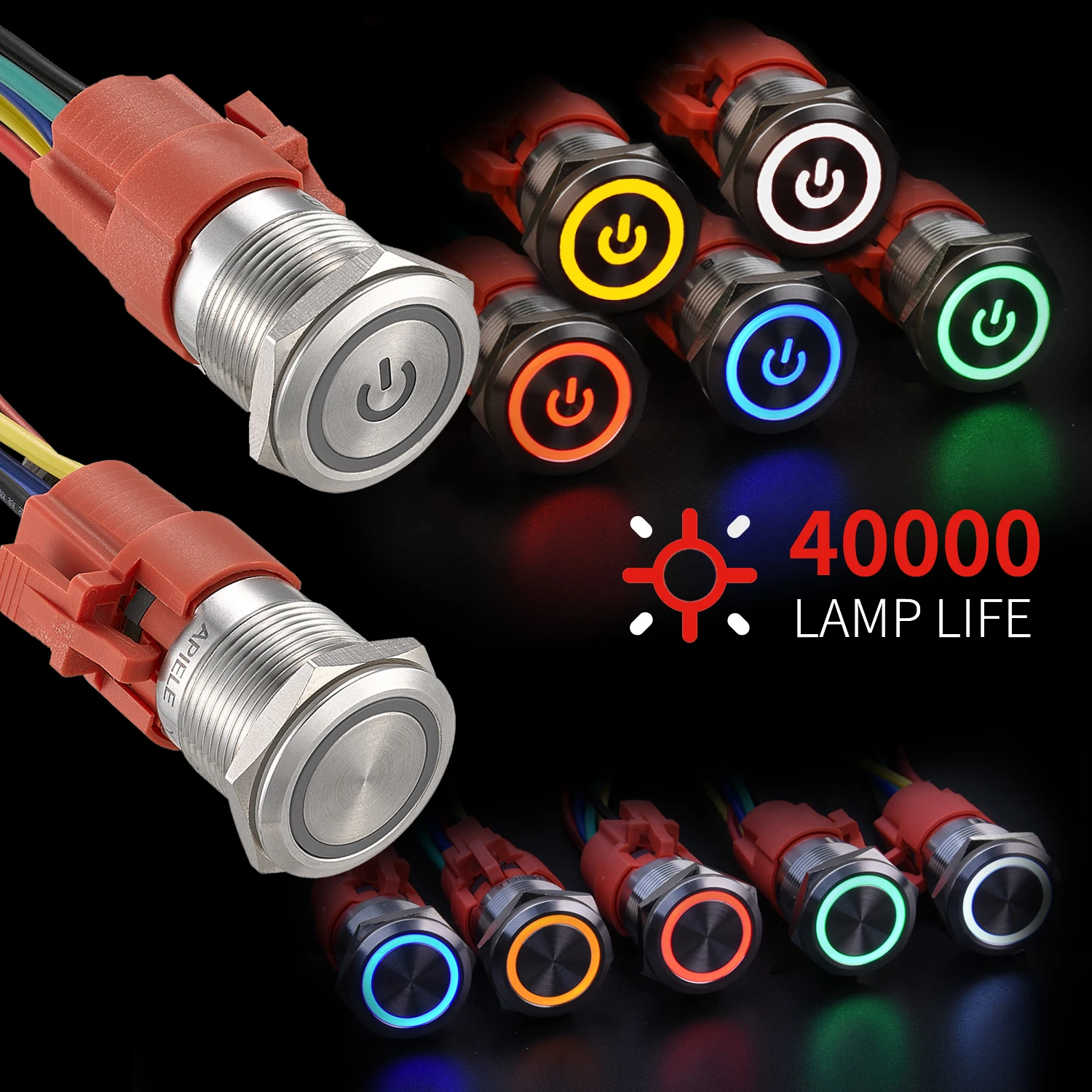 

APIELE 16/19/22mm Push Button Switch Metal Waterproof Latching/Momentary LED Light Car Engine Power Switch Blue Red