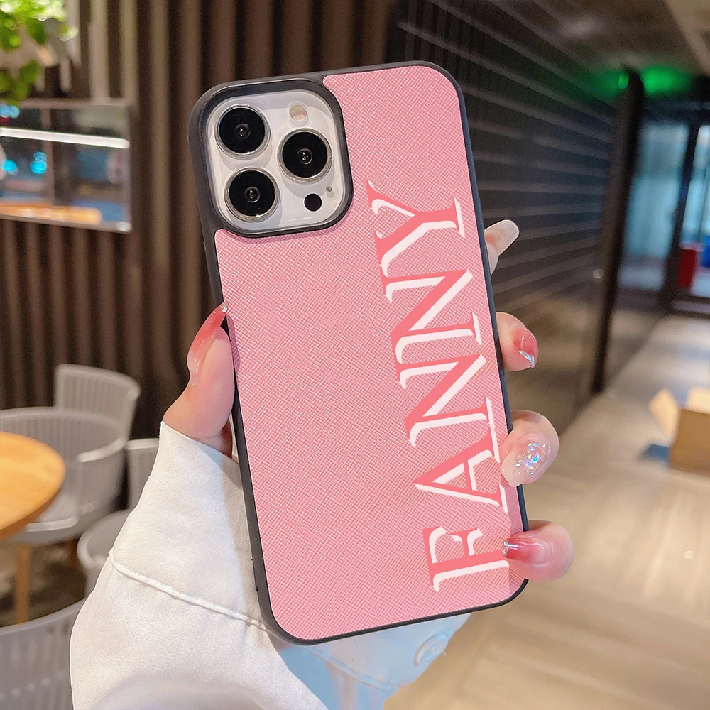 

For iPhone 11 12 13 14 Pro Max 14 Plus Case Luxury Leather Personalised Customized 3D Colorful Name Initials Monogram Cute Cover