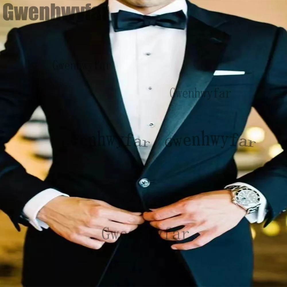 

Gwenhwyfar Custom Made Groomsmen Notch Lapel Groom Tuxedos Black Men Suits Wedding Best Man 2 Piece Mens Clothing (Blazer+Pants)