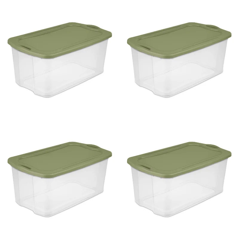 

Sterilite 120 Qt. EZ Carry Plastic, Clear/Sage Legume, Set of 4storage storage boxes storage box