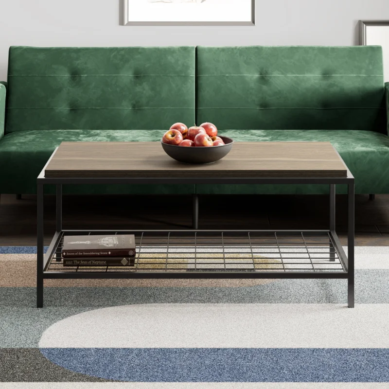

Collis Industrial Rectangle Wood and Metal Coffee Table, Ash