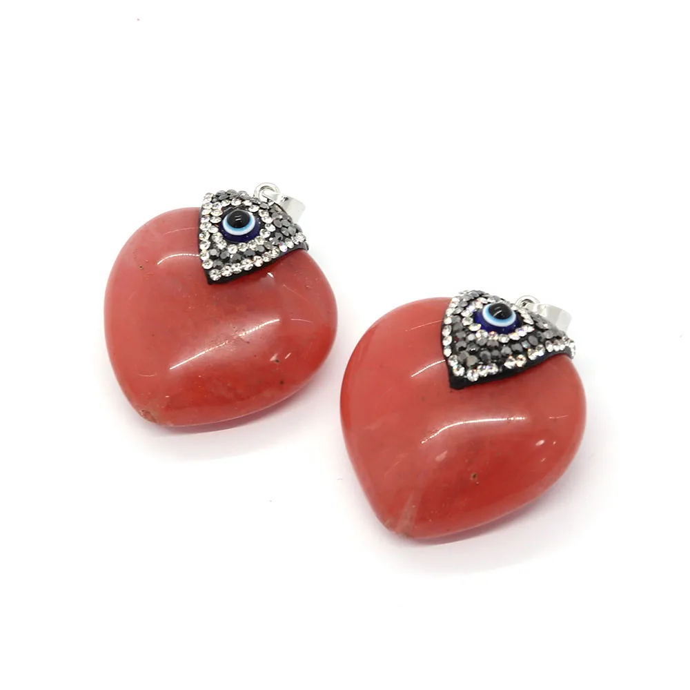 

Heart Shape Natural Stone Pendants Watermelon Red Gem Inlaid Evil Eye Jewelry for DIY Making Necklace Earring Charms Accessories
