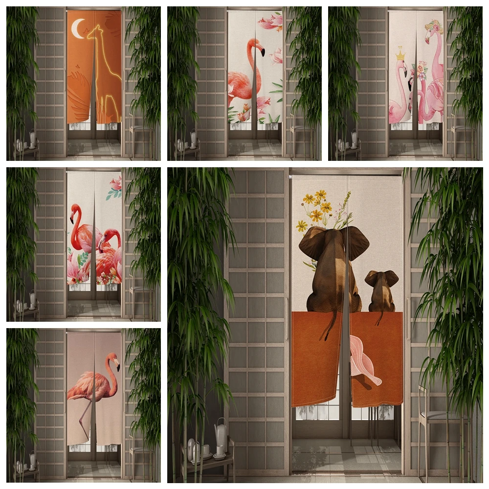 

Занавеска на дверь в виде розового фламинго, креативная занавеска на дверь в виде слона, жирафа, птицы, для прихожей, кухни, входа, богемный Д...