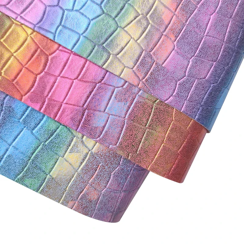 Радужная тисненая крокодиловая ткань из искусственной кожи 30x135 см рулон для