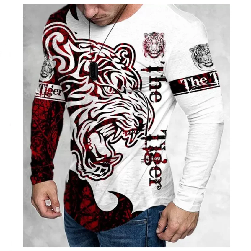 Футболка мужская с длинным рукавом модная тенниска 3d-цифровой печатью акулы