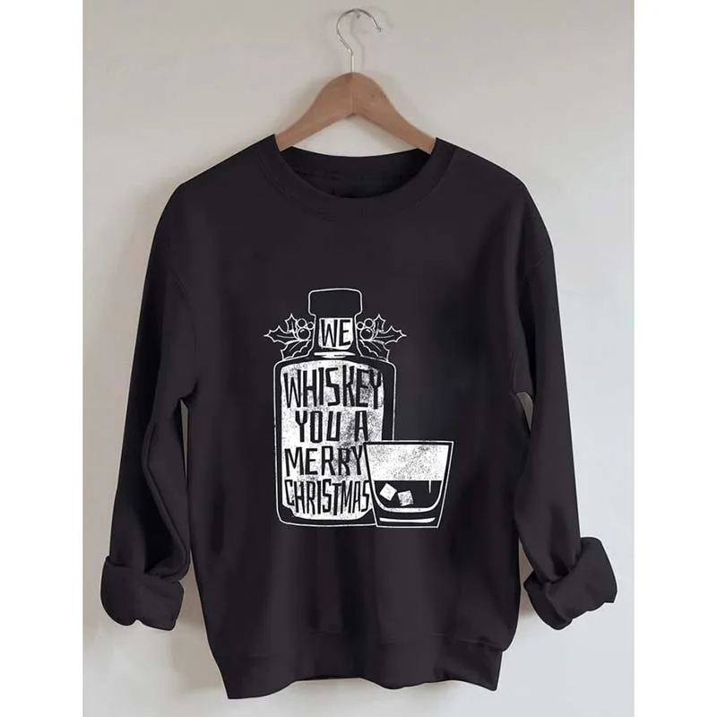 

Женская хлопковая толстовка с длинным рукавом и принтом на Рождество Rheaclot We виски You A Merry Christmas