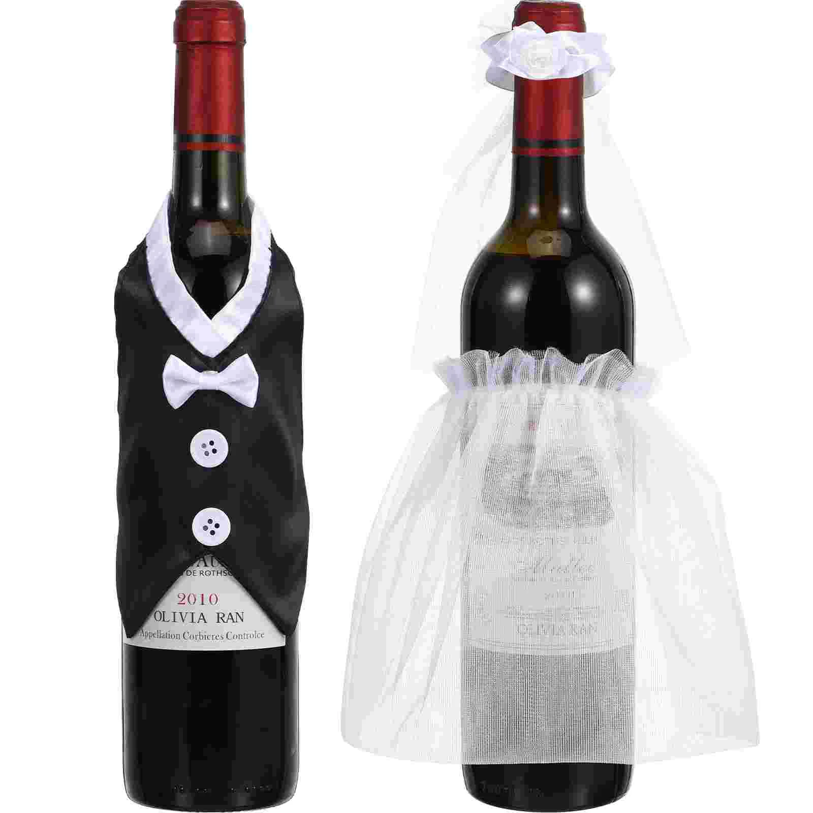 

2 Pairs/4pcs Formal Dresses Wedding Bottle Set Decor Suit Creative Cover Ornament Funny Bridegroom
