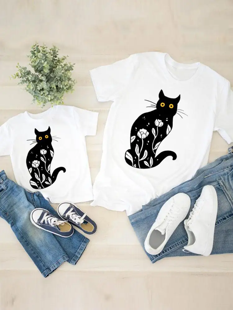 

Clothing Women Flower Cat Kid Son Child Summer Family Matching Outfits 90s Cute Mom Mama Mother Tshirt Tee T-shirt Clothes