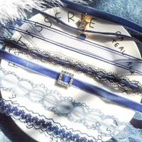 choker necklace for women elegant blue lace velvet stretch strip flower planet star pendant mermaid tail short clavicle necklace