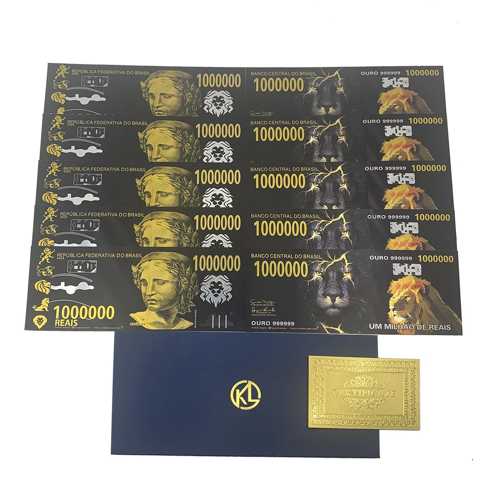 

2022 New arrival gold Colored Brazil Banknotes 1000000 Reals gold plated black plastic notes Lion souvenir notes for collection