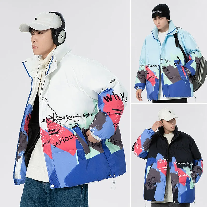 Couple Clothes Mens Fashion Printed Versatile Stand Collar Casual Cotton Jackets Youth Outdoor Sports Winter Warm Jacket Men