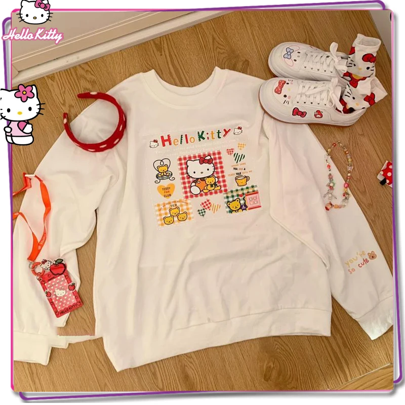 

Hello Kitty Cartoon Long Sleeve Y2K Printed Kt Cat Women's Long Sleeve Sweater Kawaii Autumn/winter New Girls' Long Top Gift