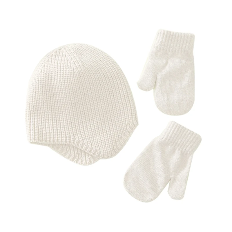 

Newborn Baby Beanie Hat Mittens Set Infant Toddler Warm Knitted Hat Glove Set for Girls Boys for 3-18 Months Babies