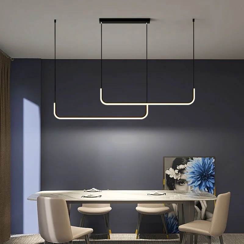 Dining room pendant light minimalist long strip dining room light Nordic modern minimalist dining table bar LED lighting fixture