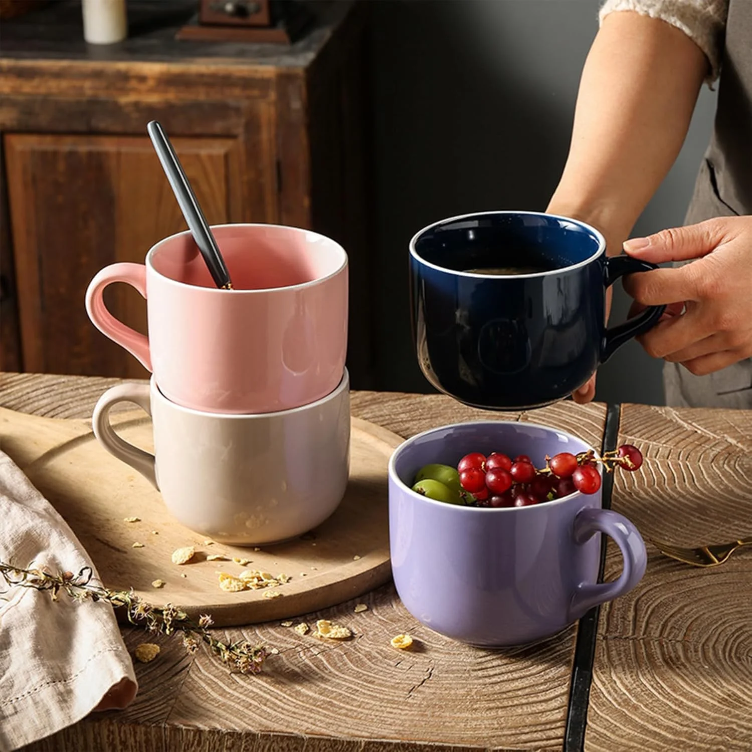 Extra Large Porcelain Coffee 23 Oz Mug Breakfast Cup and Soup Bowl Microwave Dishwasher Safe Jumbo Wide with Handle