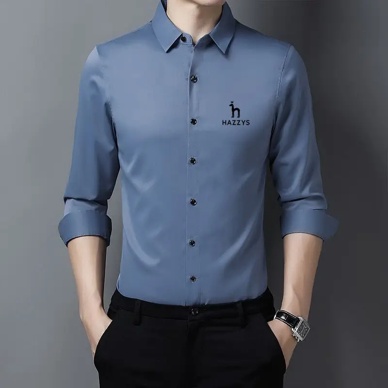 

Рубашка-поло Hazzys мужская с отложным воротником, модная Повседневная Деловая одежда с длинным рукавом, свободная футболка в Корейском стиле, весна-осень