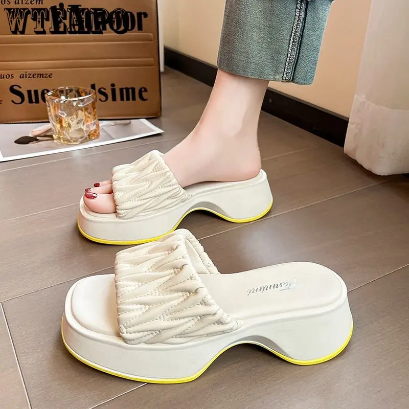 

WTEMPO Slippers Women's Summer Outer Wear Sponge Cake Thick-soled Wedge Sandals Casual Beach Slippers Wholesale Dropshipping