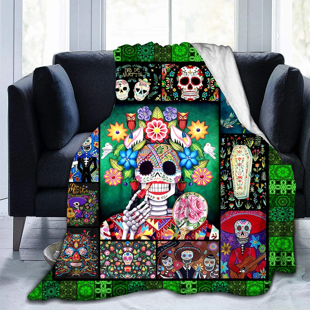 

Sugar Skull Flannel Blankets Mexican Style Funny for Home Bedspread for All Season Microfiber Soft Couch Blanket Throw Blankets