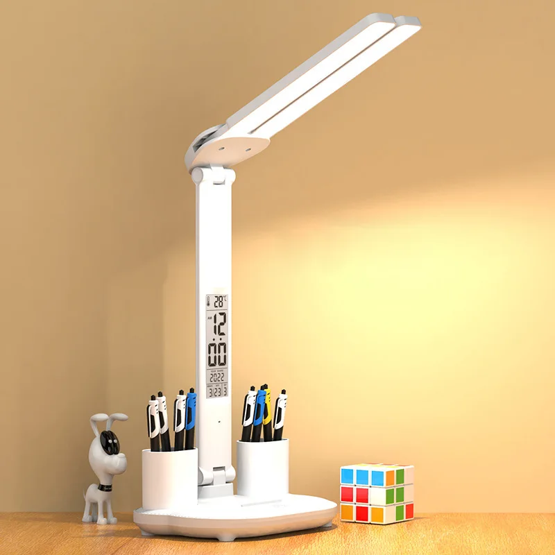 

Складная Настольная лампа с сенсорным управлением, USB приглушаемая Настольная лампа с календарем, часами и температурой, ночник для учебы, п...