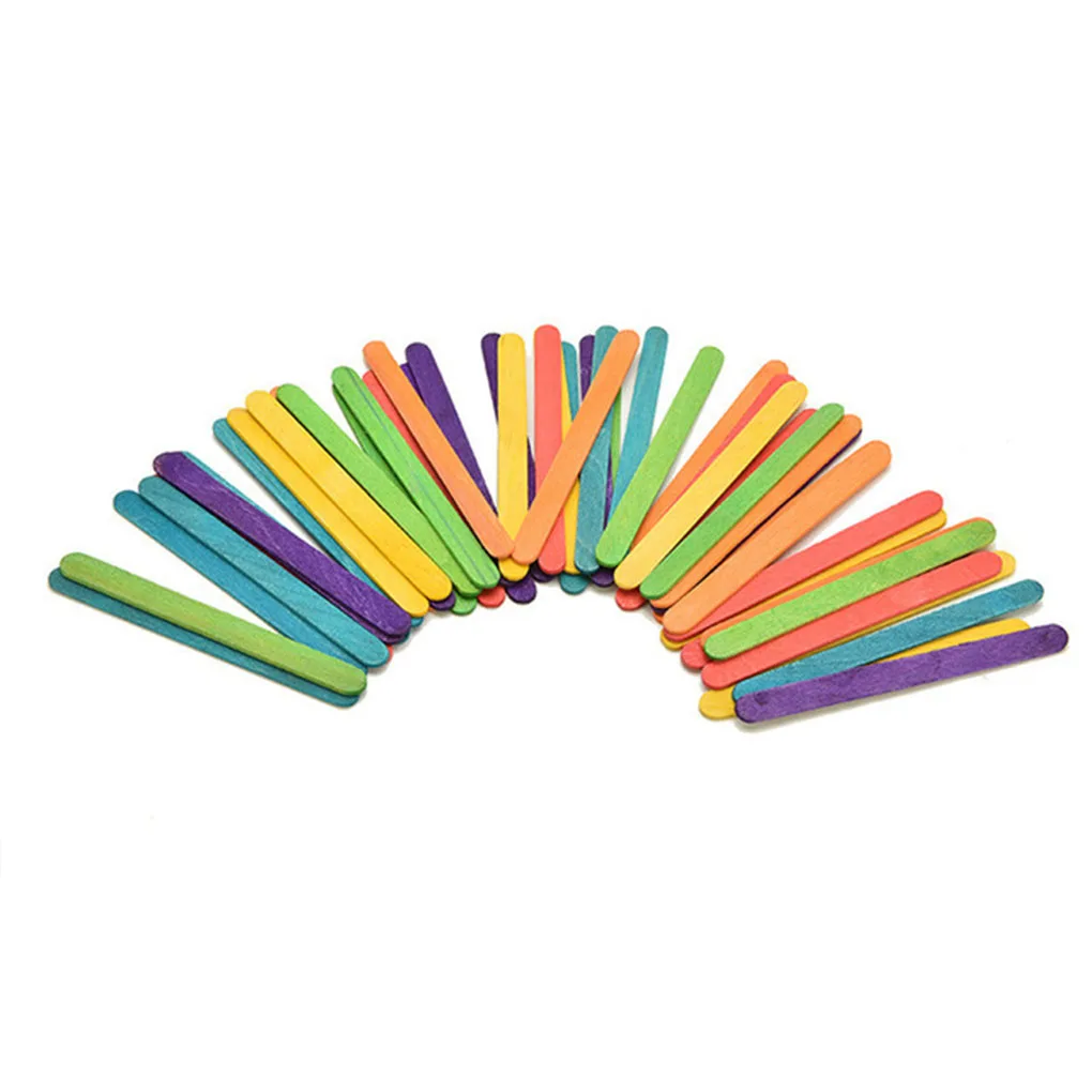 

50Pcs Wooden Ice Cream Sticks Wooden Popsicle Sticks Wood Sticks Kids Hand Crafts Art Cake Tool DIY Craft Sticks Lollipop Molds