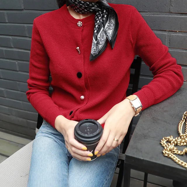 

2021 New Spring Autumn Winter Cashmere Women OL Basic Cardigan O-Neck Sweater Female Long Sleeve Wool Knitted Solid Soft Fashion