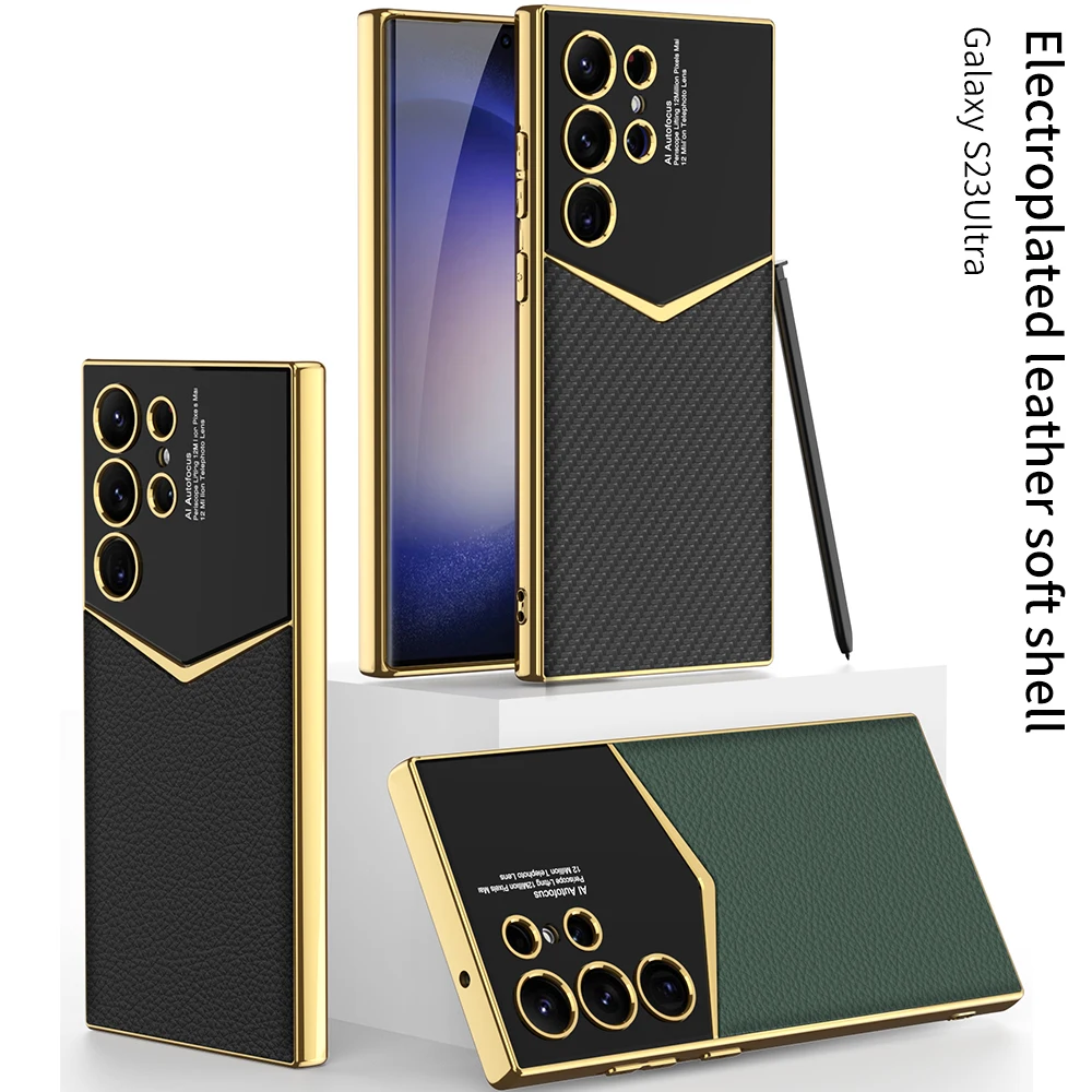 

Роскошные кожаные гибридные Чехлы с покрытием для Samsung Galalxy S23 Ultra S23 Plus Противоударная мягкая задняя крышка для телефона