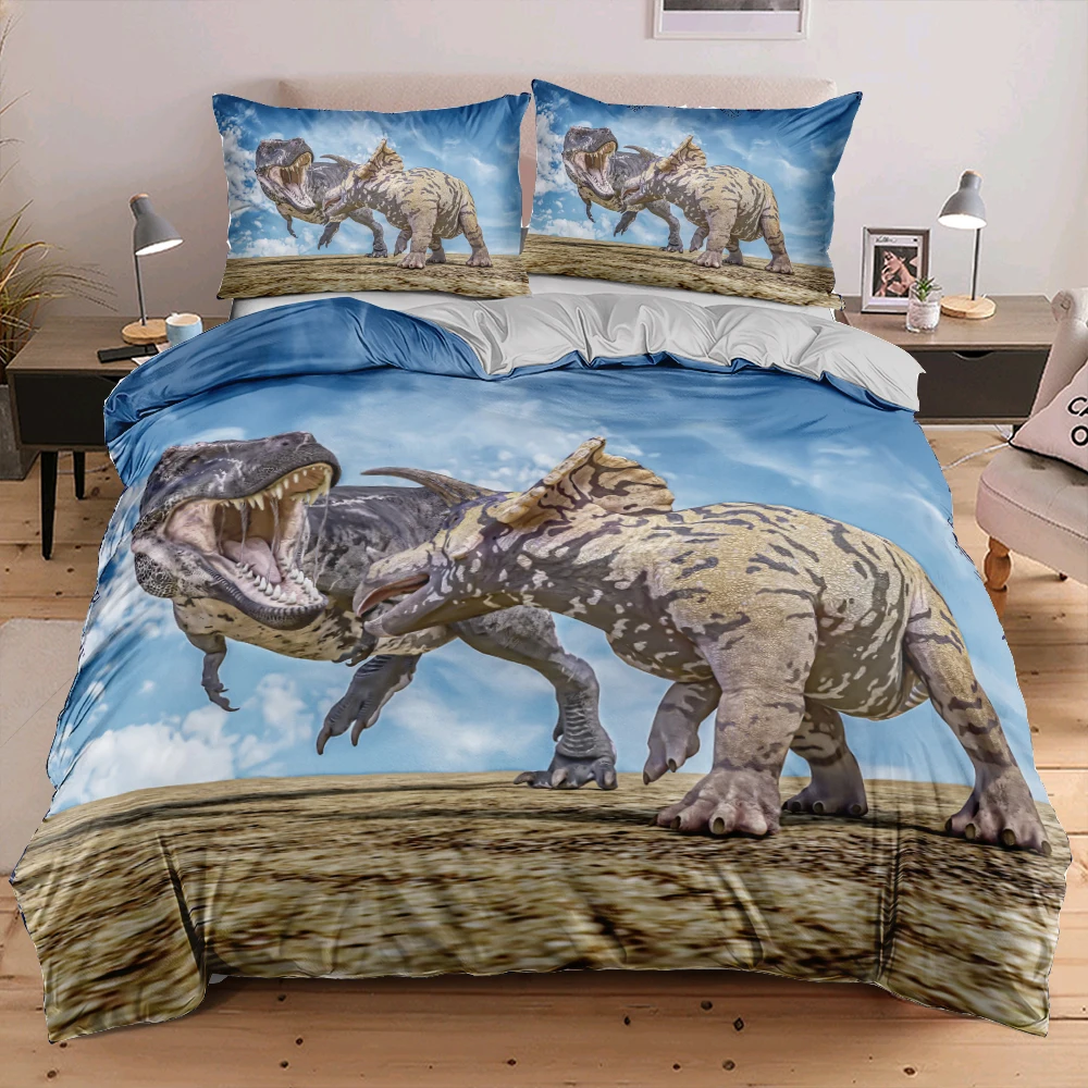 

Комплект постельного белья для мальчиков и взрослых, цифровое 3D белье с динозаврами, пододеяльник синего цвета с Юрского периода, двойной, К...
