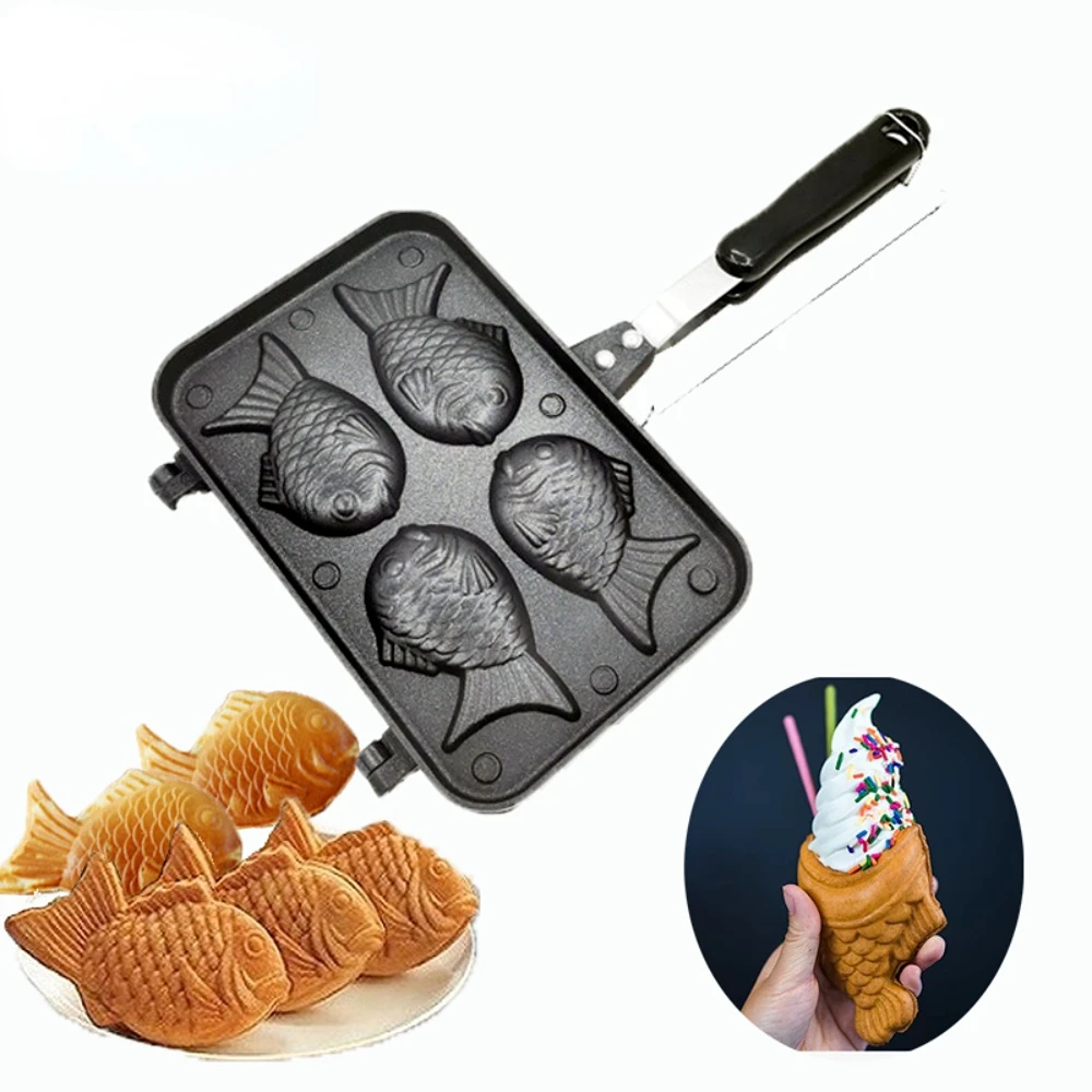 

Japanese Pancake Double Pan Fry Pan Waffle Molds Kitchen Japanese Taiyaki Double Fish Shaped Hot Dessert Waffle Cake Maker Pan