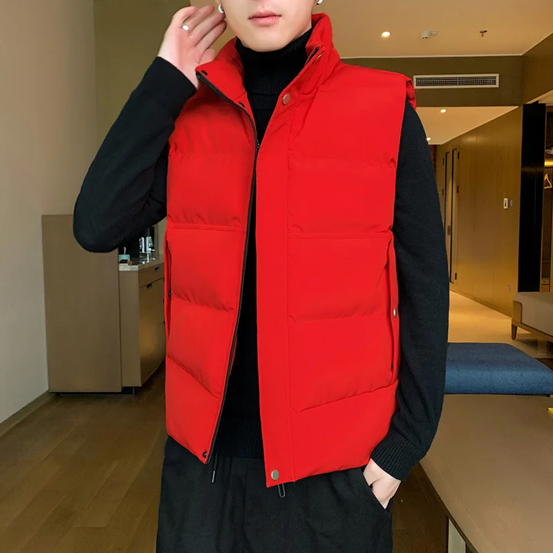 Vest Men's Autumn and Winter Korean Edition Warm Down Cotton Youth Jacket Men's Thickened Vest Coat Youth Large