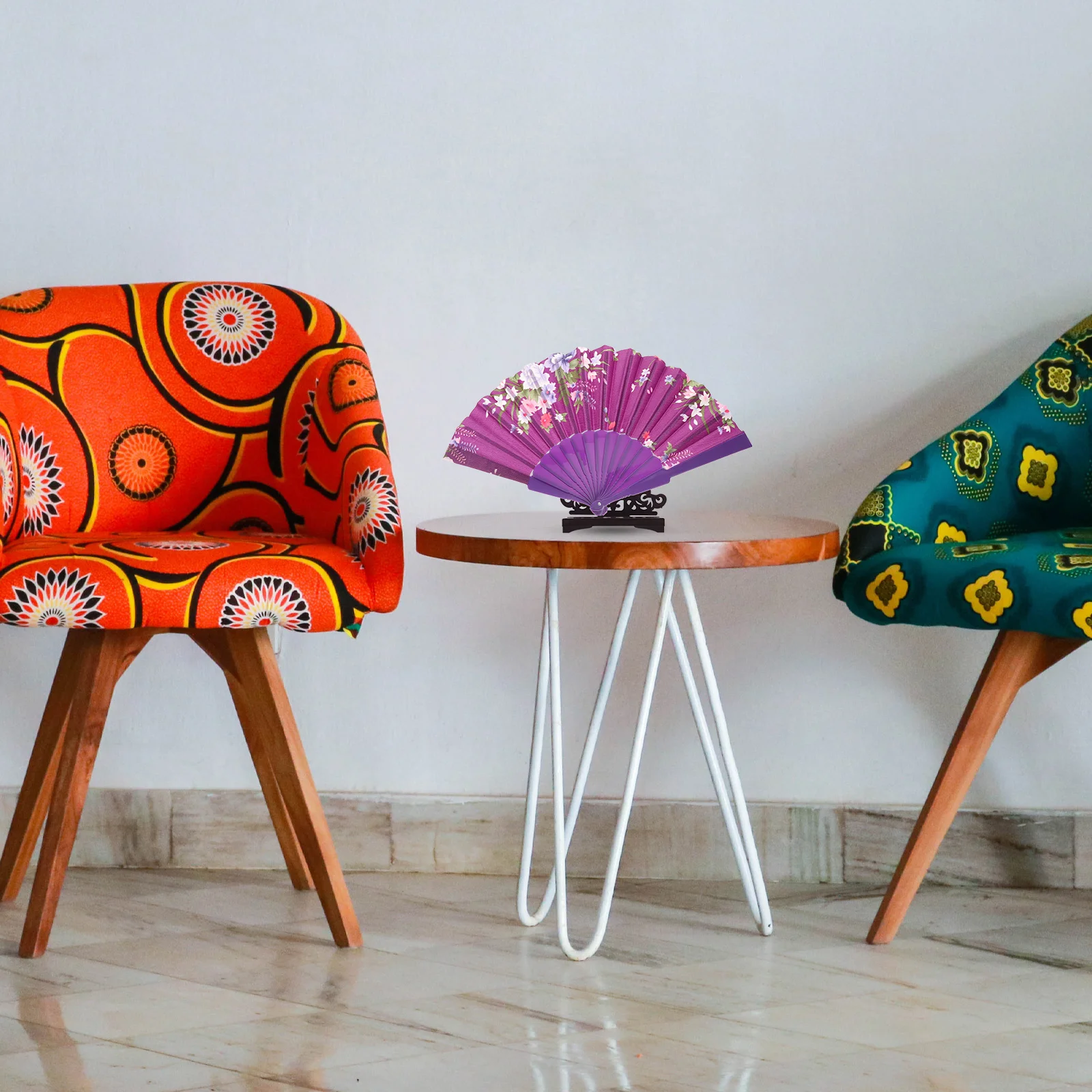 

Fan Display Stand Holder Folding Base Hand Chinese Japanese Decorative Fans Sturdy Handy Wall Wood Round Vintage Paper Style