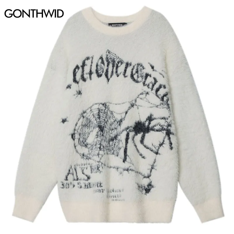 

Свитер в стиле хип-хоп Y2K, Пушистый джемпер в стиле Харадзюку с графическим принтом, уличная одежда 2023, мужской модный пуловер в стиле панк и готика, трикотажная одежда