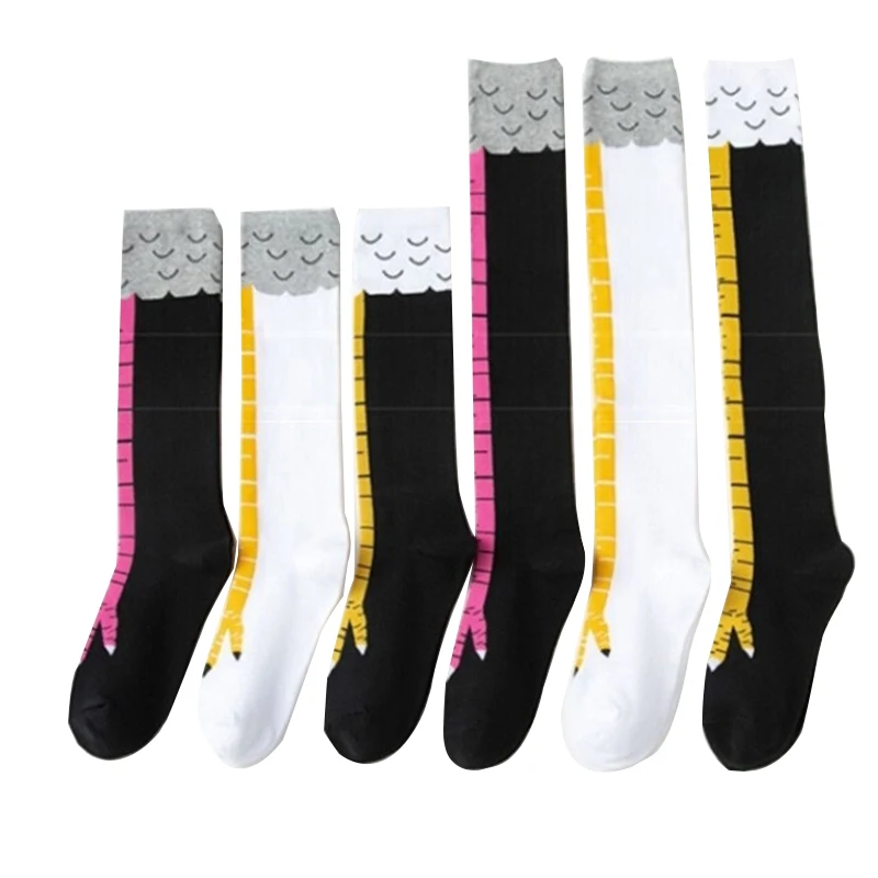 Носки женские длинные выше колена с рисунком куриных лап