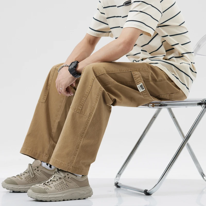 Свободные широкие повседневные мужские брюки тянущиеся прямые с текстурой на