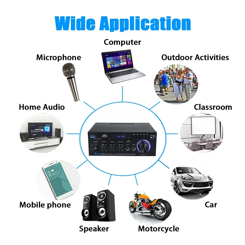 Домашние Цифровые усилители AK45 мощностью 800 Вт аудиоусилитель с басами Bluetooth Hi-Fi FM